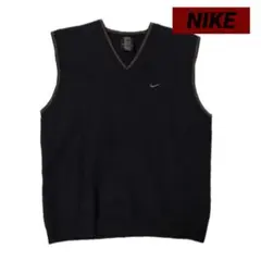 【古着】Nike 刺繍Vネックセーター ベスト　ウールブラック
