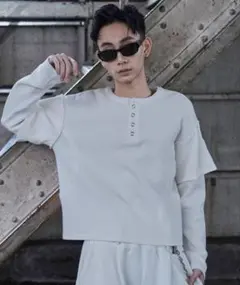 【LANDNESS/ランドネス】フェイクレイヤード ワッフル ヘンリーロンT