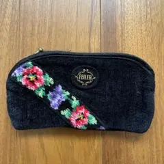FEILER 花柄刺繍 ポーチ 黒　メガネケース　化粧ポーチ　印鑑　小物入れ