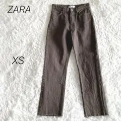 ザラ【XS】茶 デニム パンツ ジーパン カットオフ ハイウエスト ストレッチ