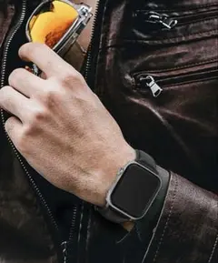 【ラスト1点】Apple Watch 大人かっこいいブラックレザーシルバー金具