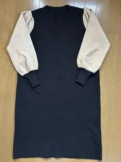 ニットワンピース 黒・ベージュ長袖M