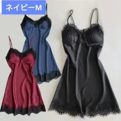 光沢サテン♥ツルっとした肌触り♥ベビードール＆tバックショーツ　★r253紺Ｍ