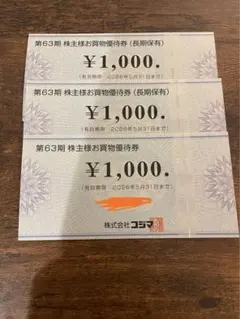 株式会社コジマ 株主優待券 3枚セット