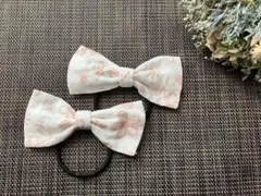 ヘアゴム リボン 　お揃い　おしゃれ　ヘアアクセ　花柄　ホワイト　白　冬　発表会