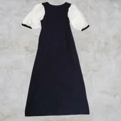 Apart by　コットン100%　黒リブカットソー　シャツ素材袖　ワンピース