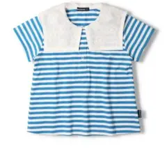 [ムージョンジョン] 【子供服】 お花刺繍入り衿付きボーダー半袖Ｔシャツ80cmのサムネイル