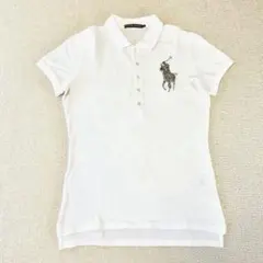 ラルフローレン 半袖　白ポロシャツ 　L　ビッグポニー　ビーズ刺繍　上品