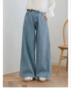 ワイドレッグデニムパンツ（ライトブルー）　mero boutique 2018