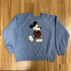 ビンテージ ディズニー 白足ミッキー 水色 スウェット 70s80s アメリカ製