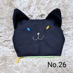 黒猫　オッドアイ　ネコちゃんポーチ　ハンドメイド　フラットポーチ