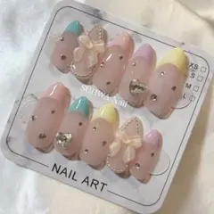 ネイルチップ 韓国 ワンホン ちゅるん リボン フレンチ 量産型 上品 オーダー