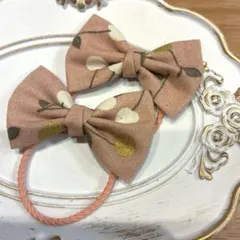 お買い得♡お揃い シュシュ付リバティ シングルリボン くるみボタン3個