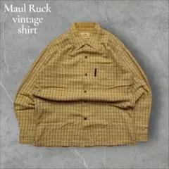古着MaulRuckウッドボタン付ヴィンテージチェックシャツブラウンベージュ