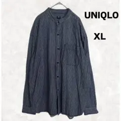 UNIQLO ヒッコリーオーバーサイズスタンドカラーシャツ XL ブルー