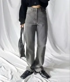 【me+em select】ハイウエスト デニム ストレート パンツ グレーのサムネイル