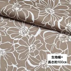 綿生地 オックス シンプル線描きフラワー柄 モカベージュ 1m