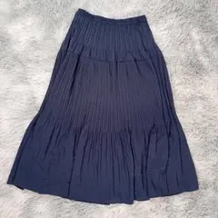 ブージュルード プリーツスカート M 紺色 ネイビー ウエストゴム フレア