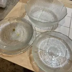 arcoroc ガラスボウル 平皿　８枚　アルコロックフランス　ガラス皿　花柄