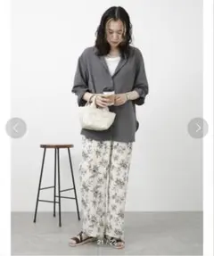 SamansaMos2blue 花柄イージーパンツ ホワイト