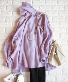 ガリャルダガランテ 上質 ホールガーメント タートル ロングニット パープル