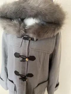 グレー ダッフルコート ファー付きフード