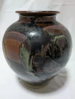 益子焼 関澤武 鉄釉丸型花瓶 - メルカリ