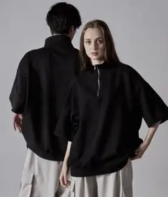 CLEL ハーフジップ デザイン 半袖プルオーバーTシャツ