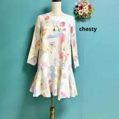 美品　チェスティ 花柄フレアワンピース
