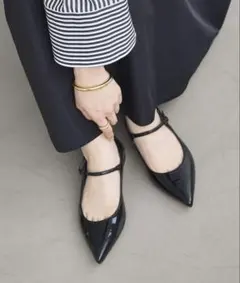 LE TALON pointed toe one-strap flat shoes, black, size 25.5