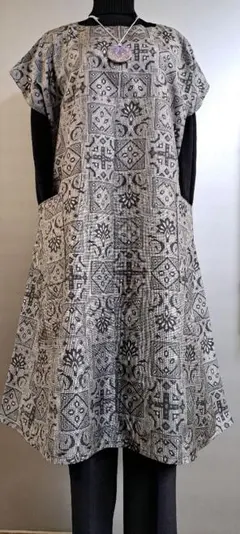 大島紬AラインロングチュニックL