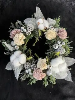 クリスマスリース コットンと花のデザイン
