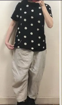 ichi イチ　手書き風ドット柄 半袖Tシャツ ブラック コットン100のサムネイル
