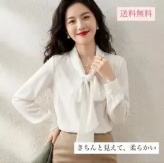 高見えボウタイブラウス長袖 入学式卒業式 オフィス対応 ホワイト