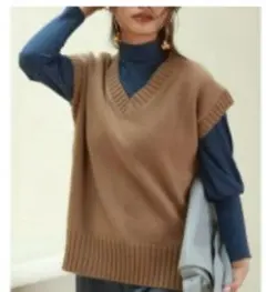 新品☆オーバーサイズ ニットベスト L ブラウン Vネック