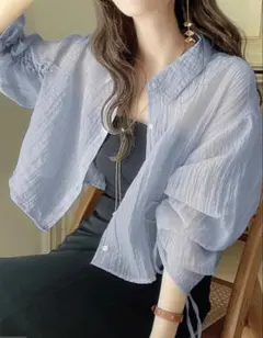 新品タグ付 GRL ワッシャーシアードロストスリーブシャツ[dk1157]ブルー