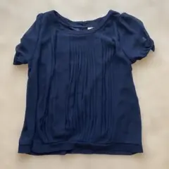 ネイビー プリーツ 半袖ブラウス