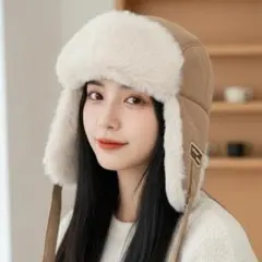韓国風フェイクファー パイロットキャップ もこもこ耳当て付き 帽子小顔 冬
