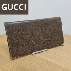 【美品】希少 GUCCI ヴィンテージ ブラウン レザー 二つ折り長財布のサムネイル