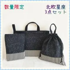 【3点セット】レッスンバッグ　上履き入れ　体操着袋《北欧　宇宙　星　星座　黒》