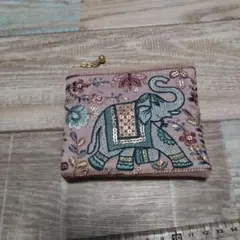 インド刺繍リボン　ポーチ　ゾウ