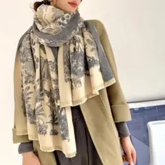 ストール 大判 インポート 秋 冬 グレー マフラー 膝掛け リバーシブル 北欧