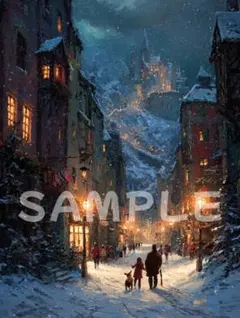 【暖炉の灯る街角】A4 グラフィックアート インテリア お洒落 ポスター 182