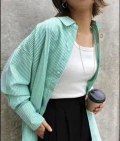 MLIA ストライプ　ビック　シャツ　グリーン　M
