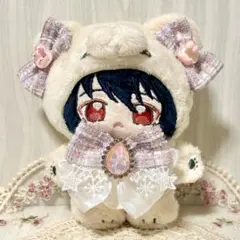 ぬい服 10cm〜12cm お星さまレースのスタイ&リボン ピンク いつぬい