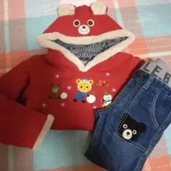 ミキハウスパーカトレーナーデニムセット110なりきり赤パンツズボン