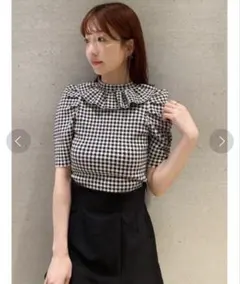 SNIDEL フリルカラーニットトップス 千鳥柄