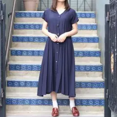 RETRO VINTAGE レトロ古着半袖金ボタンデザインワンピース