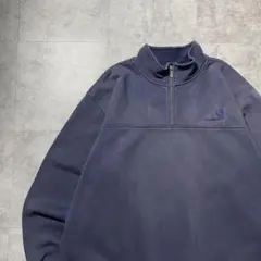 【2XL】carhartt ハーフジップ　刺繍ロゴ　フェードネイビー　スウェット