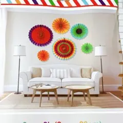 ✨ ペーパーファン 飾り付け　6点セット　北欧風 レインボー クリスマス